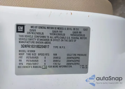 2008 Chevrolet Suburban 1500 Lt z USA, uszkodzony, nr VIN 3GNFK16318G204817